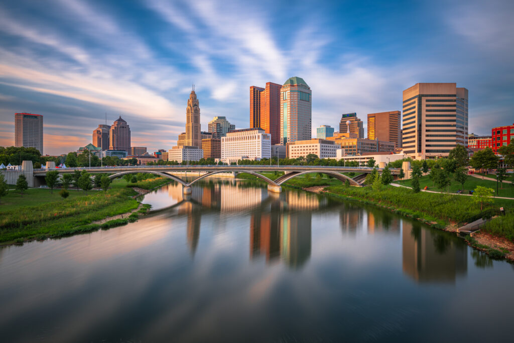 Columbus, Ohio, USA skyline on the Scioto River.