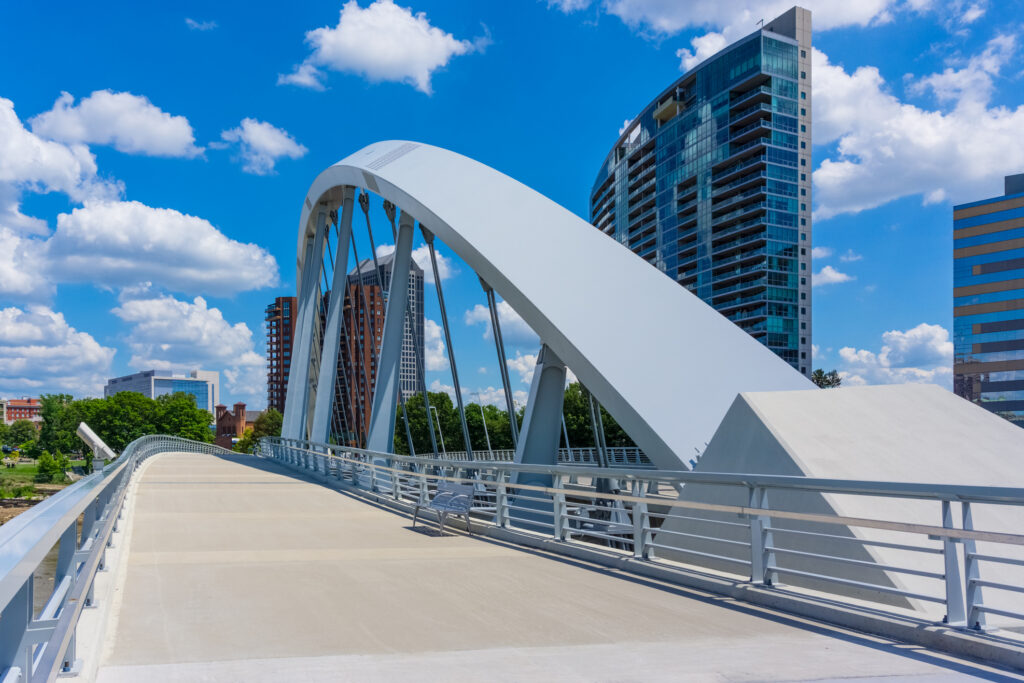 Spring day at Columbus with Main street bridge, Ohio